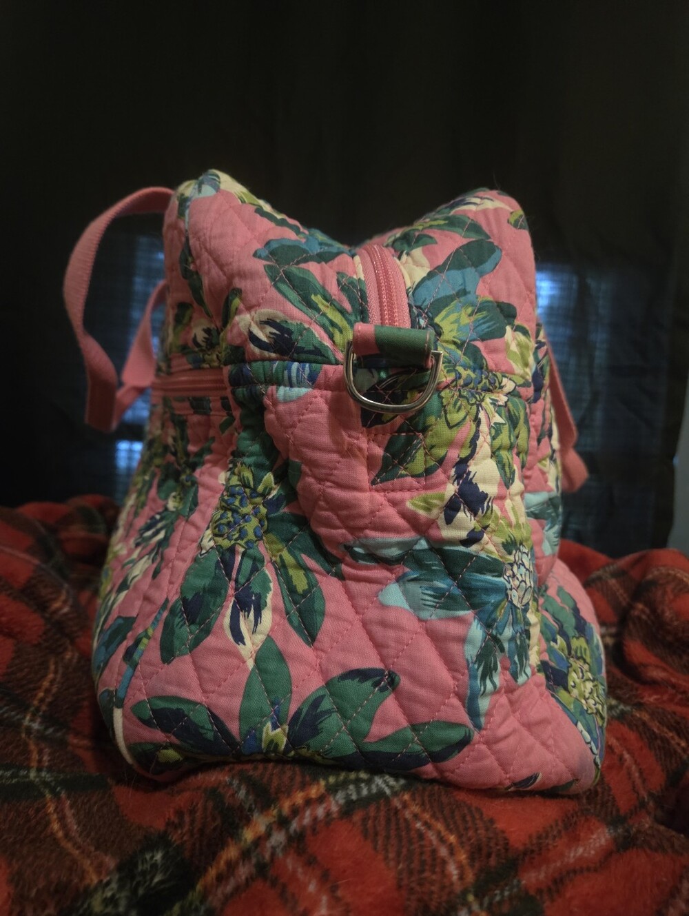 Vera Bradley Pink Tropical Paradise Quilted Duffel Bag Weekender Travel Carry On
